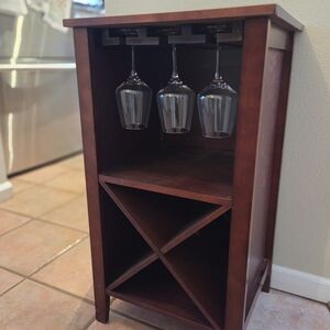 Elegant Brown Wine Rack with Glass Holder